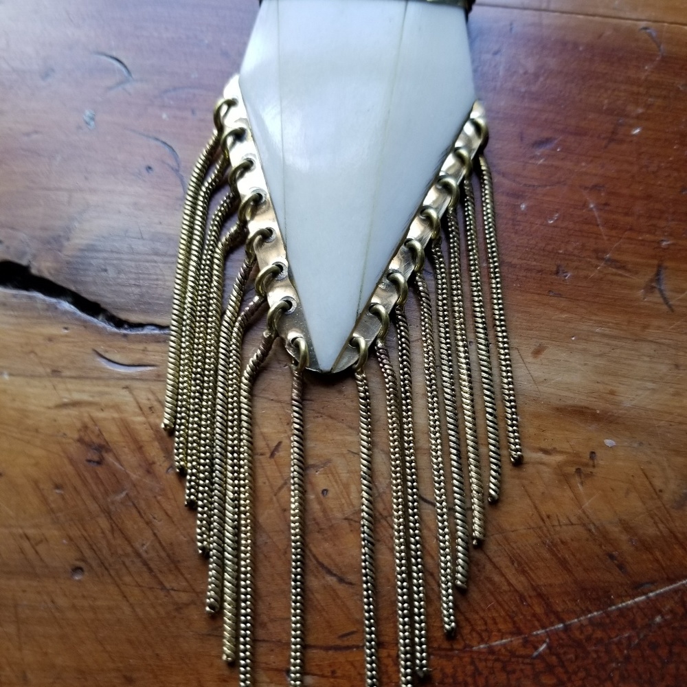 White Horn Pendant with golden Accents Necklace - Picture 10 of 16